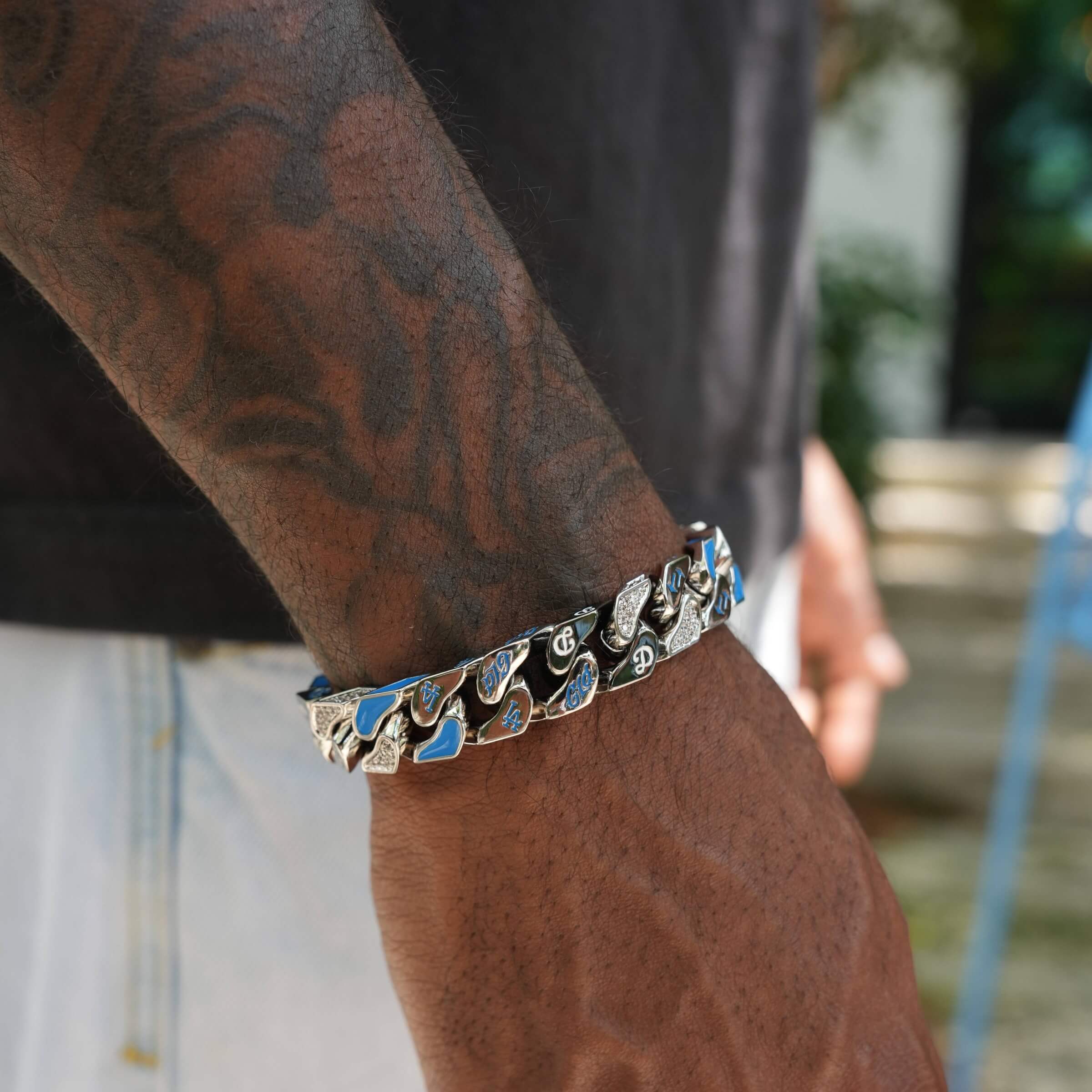 LA Dodgers Official MLB Stealth Cuban Bracelet in White Gold