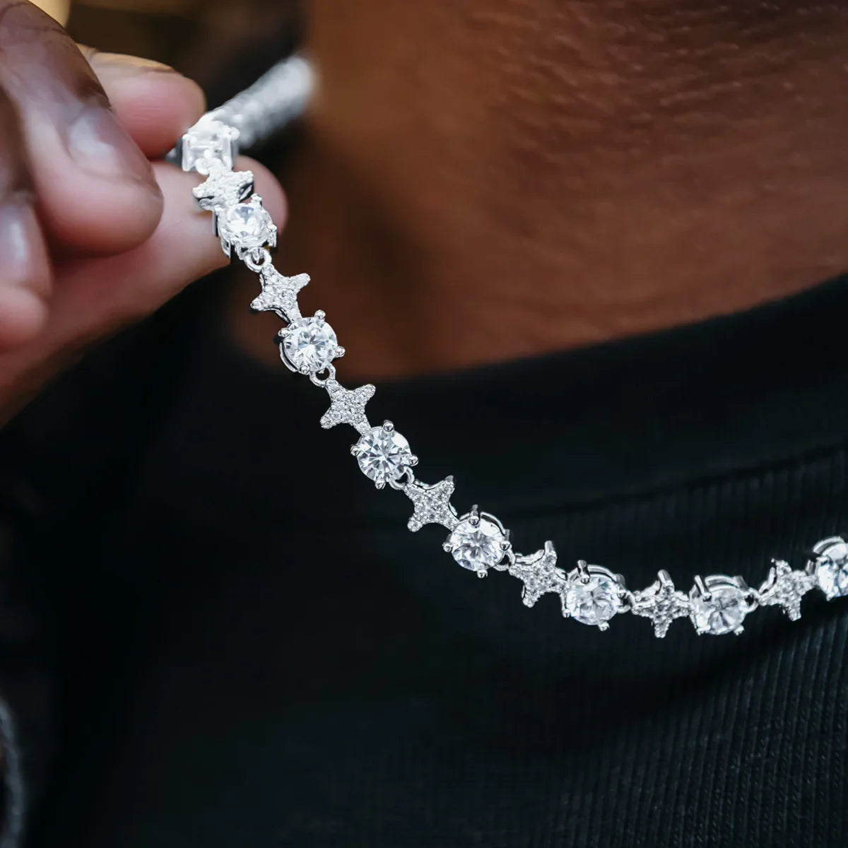 Round Stone Star Tennis Chain in White Gold - 8mm