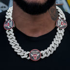 Chicago Bulls Official NBA Diamond Prong Cuban Chain in White Gold- 25mm