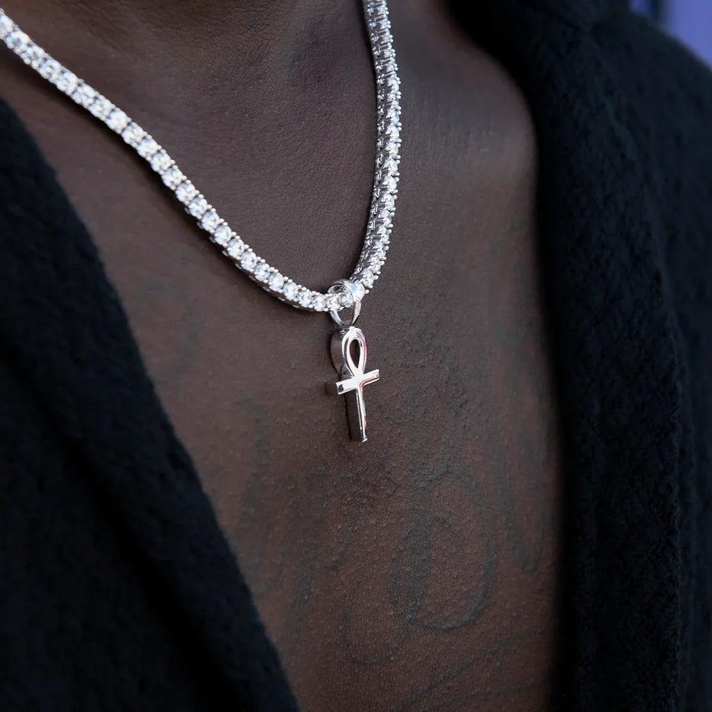 Micro Simple Ankh Cross Pendant in White Gold