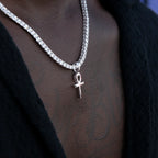 Micro Simple Ankh Cross Pendant in White Gold