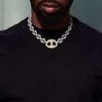 Iced Two Tone Large Link Puffed Mariner Chain in White & Yellow Gold - 15mm
