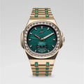 39MM Visionary Iced Emerald Stone Band Watch - Yellow Gold