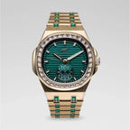 39MM Visionary Iced Emerald Stone Band Watch - Yellow Gold