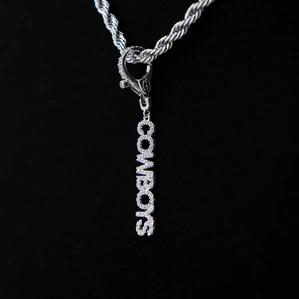 Dallas Cowboys Official NFL Wordmark Logo Clip On Pendant - White Gold