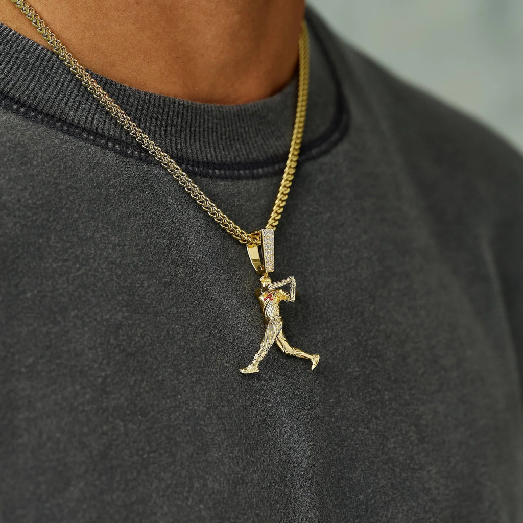 Atlanta Braves Acuna Official MLBPA Polished Batting Pendant in Yellow Gold