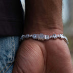 Diamond Square Cut Tennis Chain Bracelet in White Gold