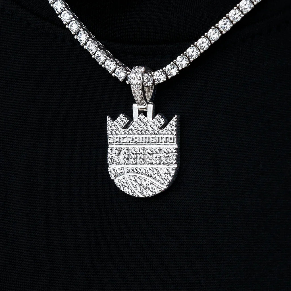 Sacramento Kings Official NBA Micro Logo Pendant in White Gold