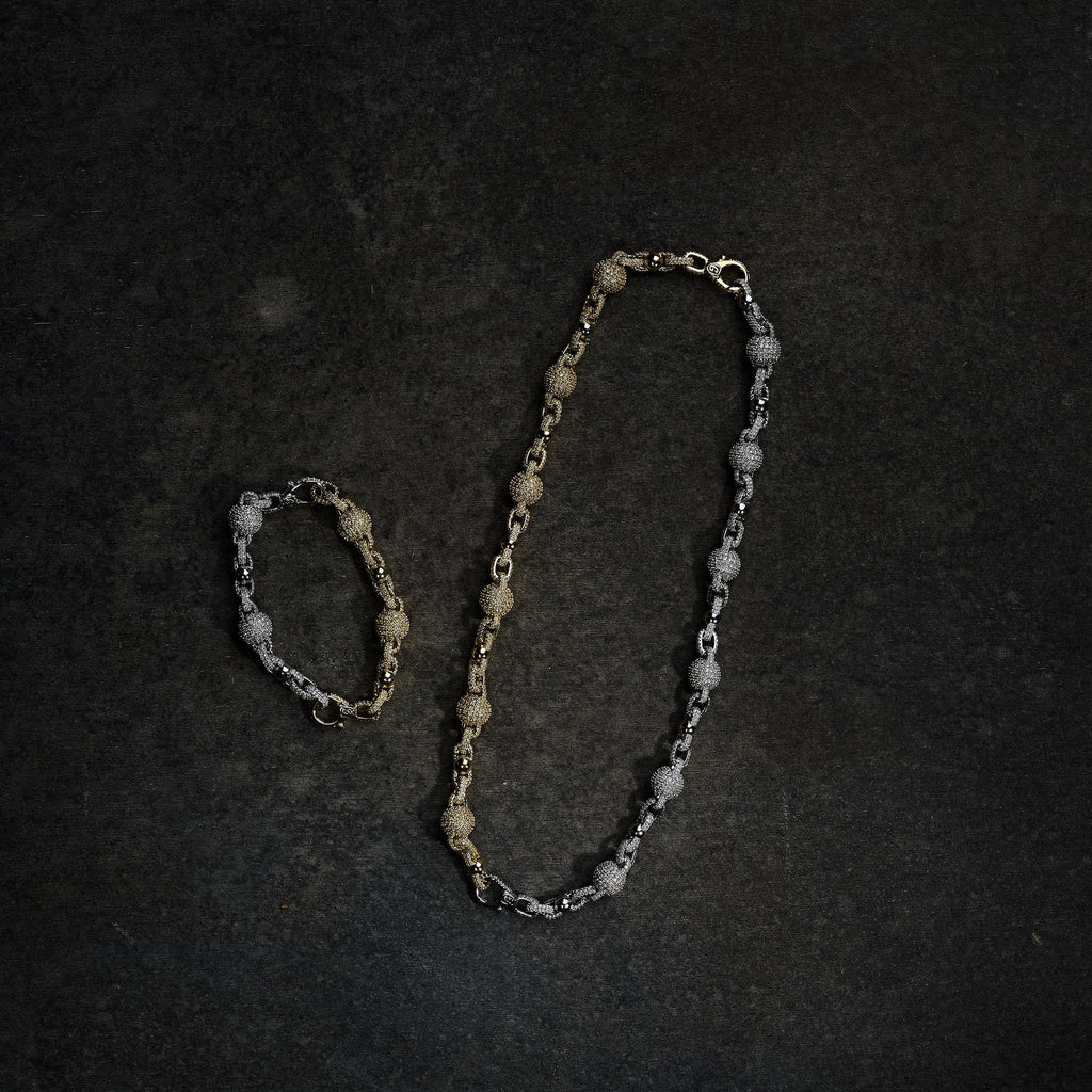 GLD X Bloody Osiris Dual Finish Moissanite Ball Chain Bracelet in White and Yellow Gold Vermeil