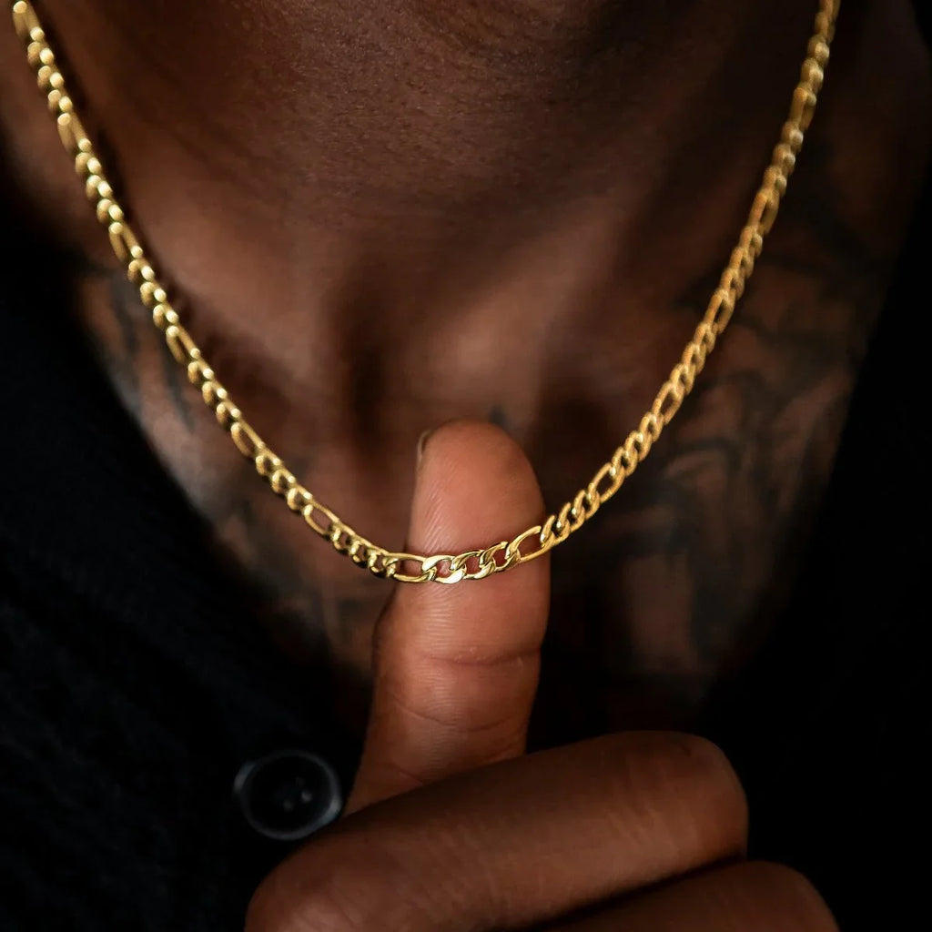 Figaro Link Chain + Bracelet Bundle in Yellow Gold- 4mm