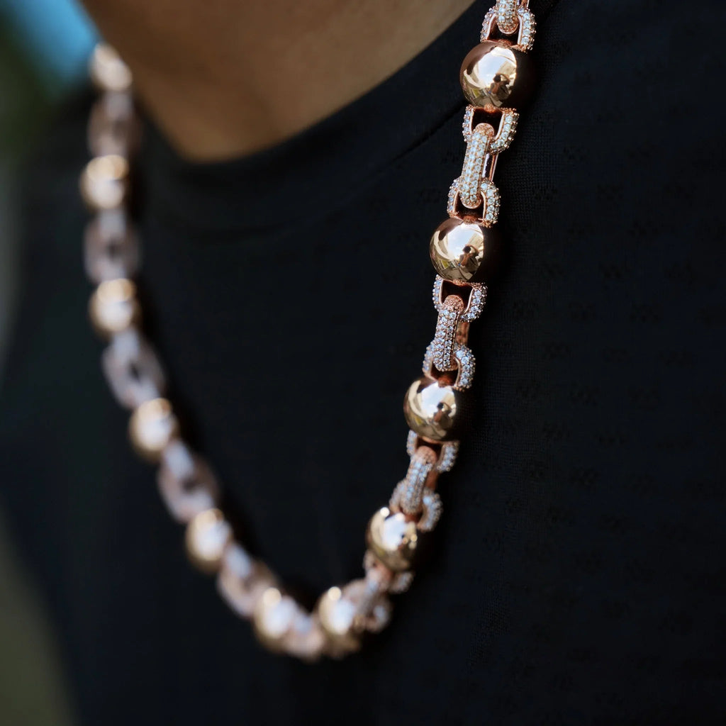 Iced Plain Ball Chain in Rose Gold - 10mm