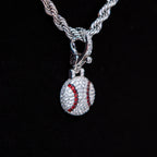 Iced Baseball Clip On Pendant - White Gold