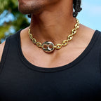 Two Tone Large Link Puffed Mariner Chain in Yellow & White Gold - 15mm