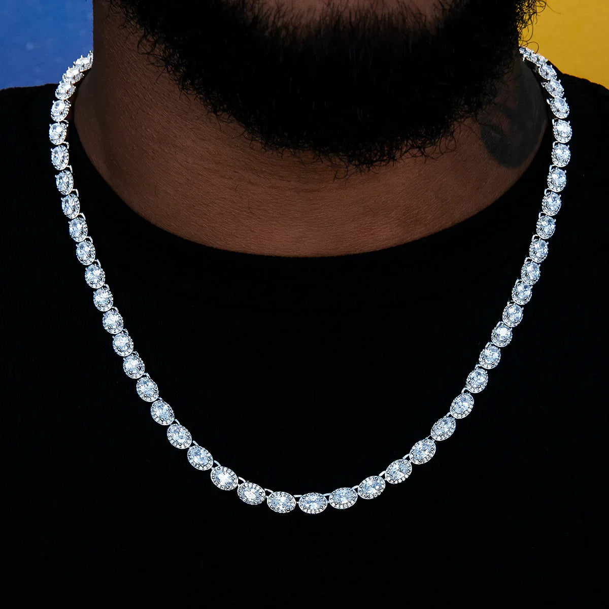 Diamond Oval Clustered Tennis Chain in White Gold- 4mm