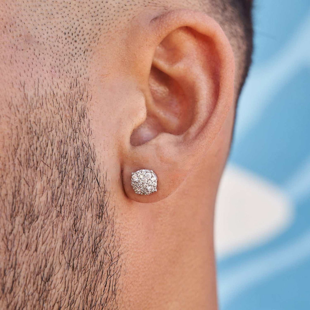 8MM Pave Set Moissanite Stud Earrings in Sterling Silver