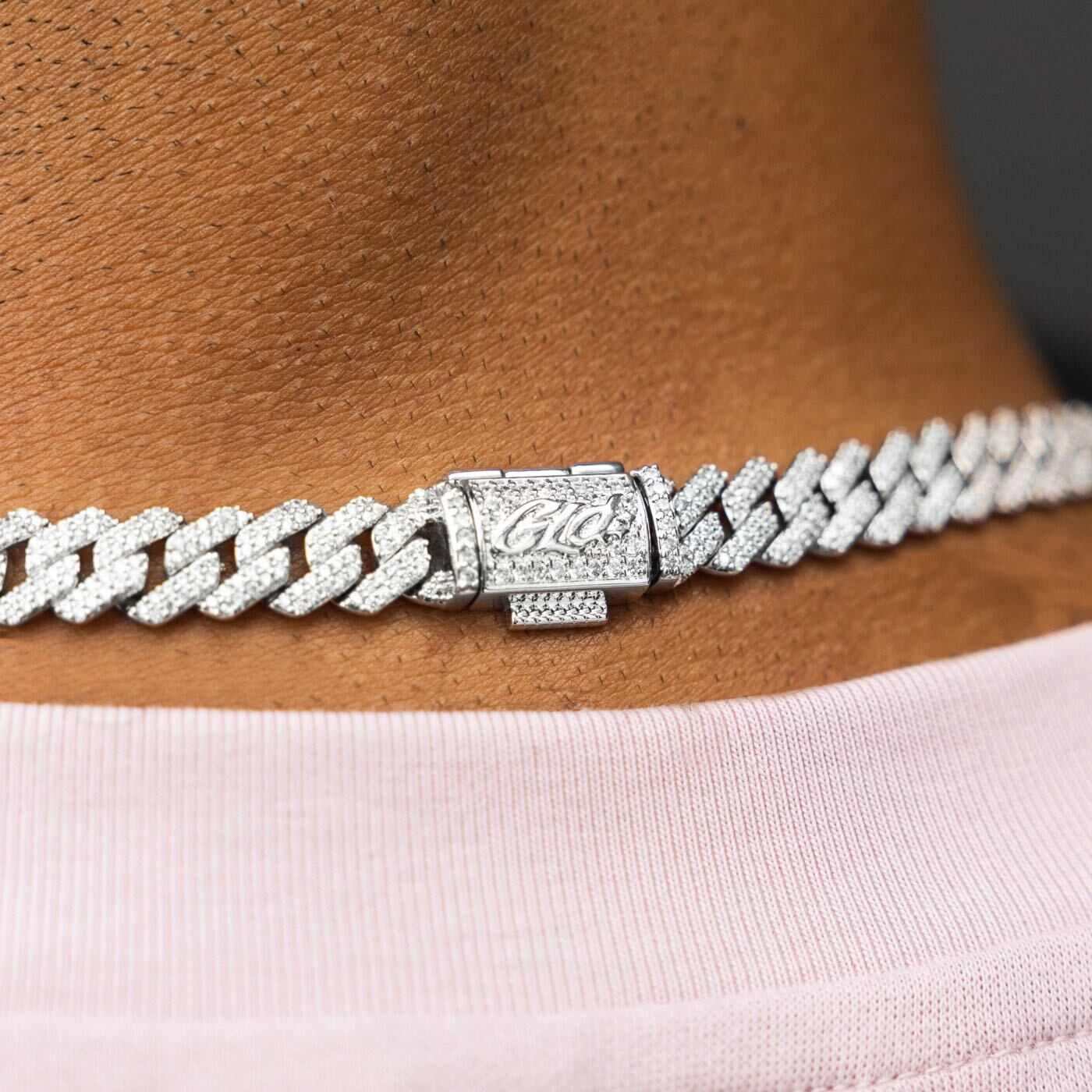 Diamond Prong Cuban Chain in White Gold - 8.5mm