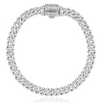 Micro Diamond Prong Cuban Bracelet in White Gold - 6mm