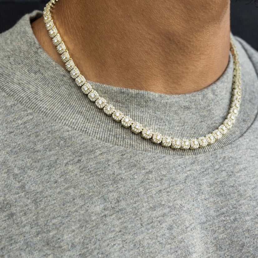 Micro Clustered Tennis Chain in Yellow Gold - 6mm