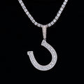 Iced Horseshoe Pendant in White Gold