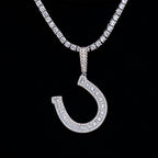 Iced Horseshoe Pendant in White Gold