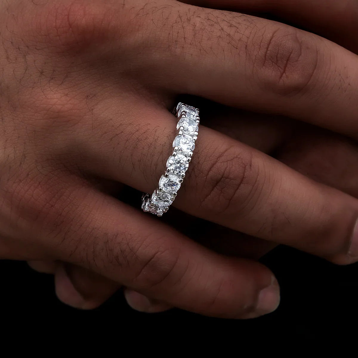 Men's Moissanite Diamond Band Ring in White Gold Vermeil - 5mm