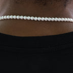 Iced Cross Pearl Bolo Chain in White Gold