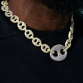 Iced Two Tone Large Link Puffed Mariner Necklace in Yellow & White Gold - 15mm