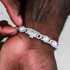 Iced Halo Cuban Chain + Bracelet with Pearls Bundle in White Gold