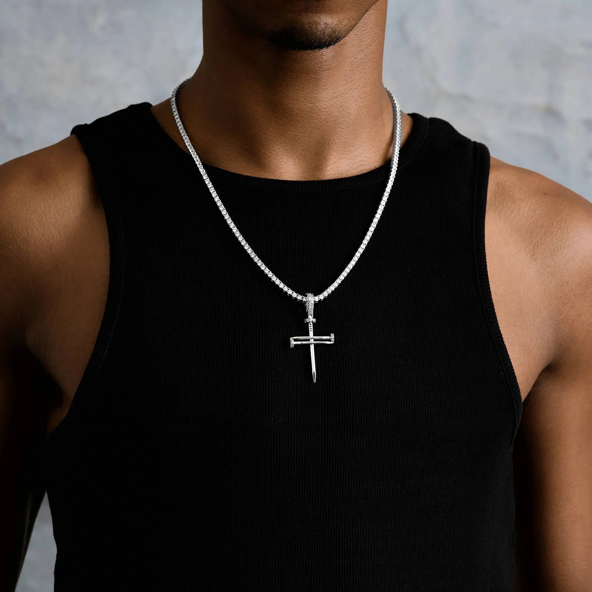 Nail Cross Pendant in White Gold