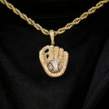 Iced Baseball Pendant in Yellow Gold