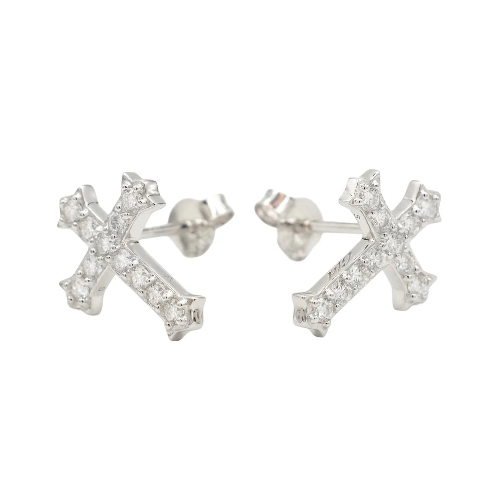 Men's Moissanite Micro Cross Stud Earring in White Gold Vermeil