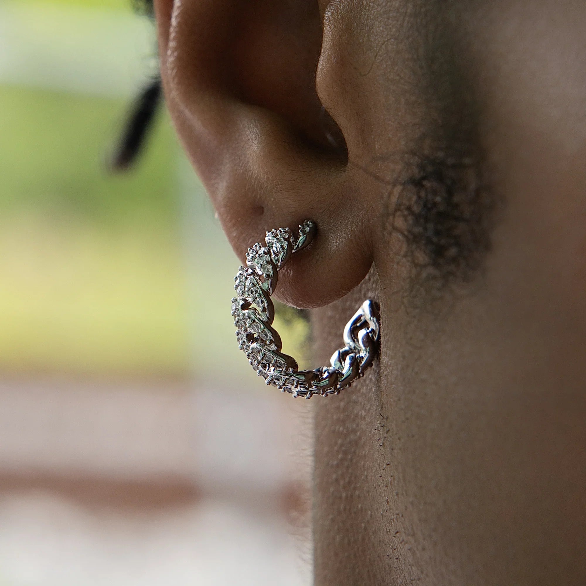 Huggie Diamond Prong Hoop Earrings in White Gold