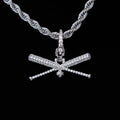 Iced Baseball Bat Clip On Pendant - White Gold