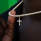Men's Moissanite Diamond Cross Micro Pendant in Yellow Gold Vermeil