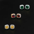 Emerald Cushion Cut Earrings in White Gold