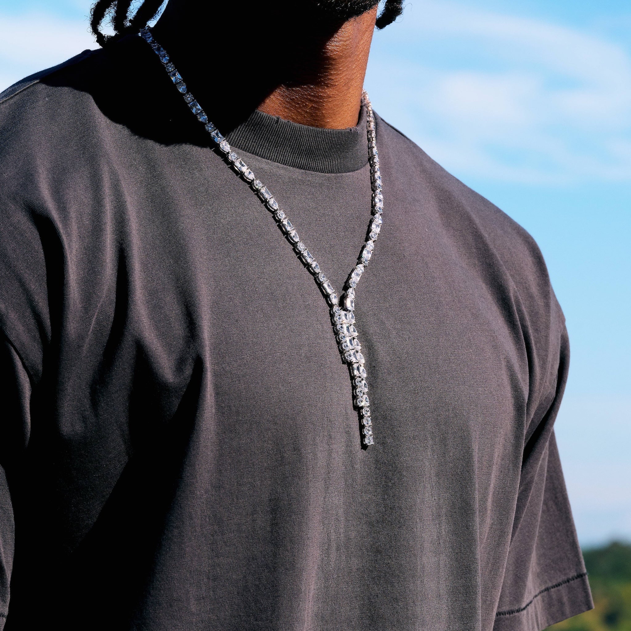 Diamond Mixed Stone Lariat in White Gold