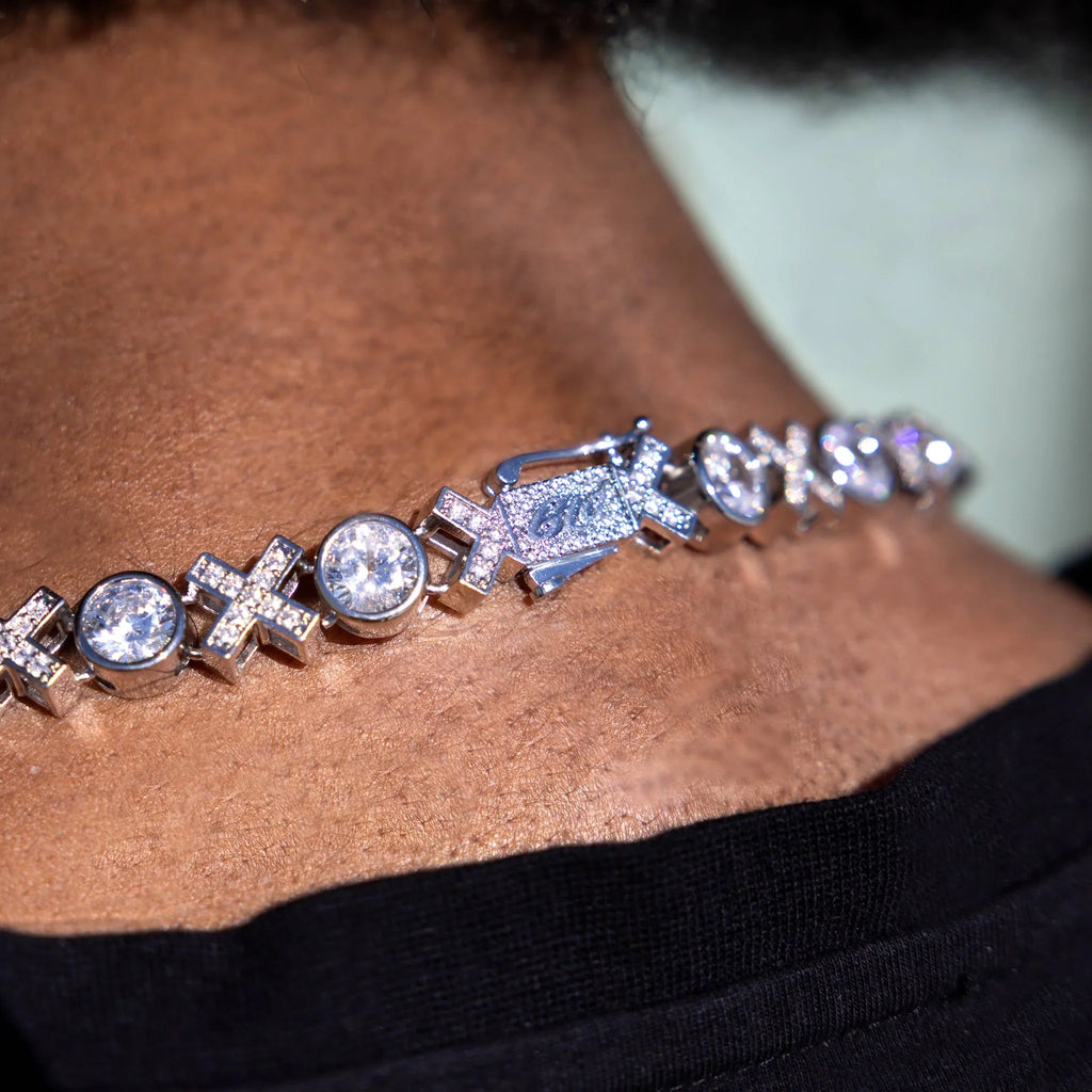 Iced XOXO Tennis Chain Necklace in White Gold