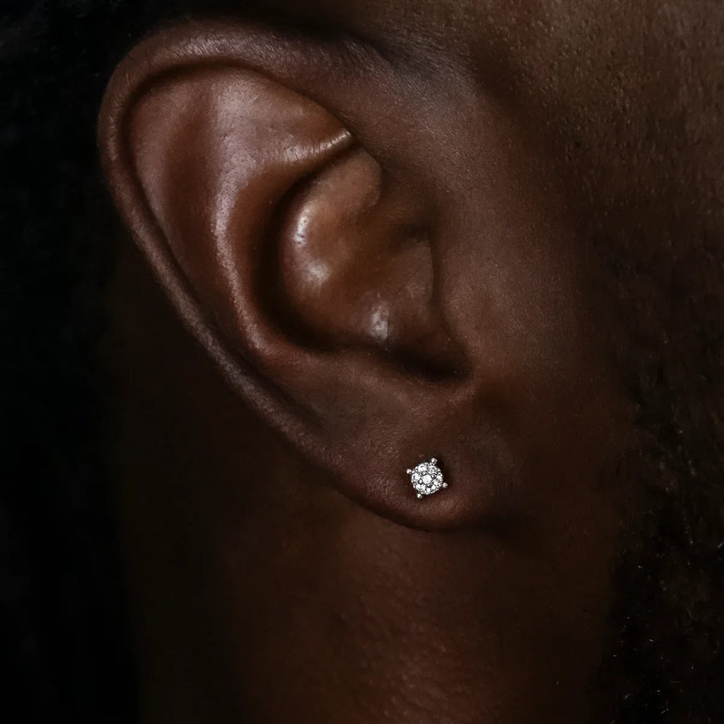 3MM Pave Round Moissanite Stud Earrings in Sterling Silver