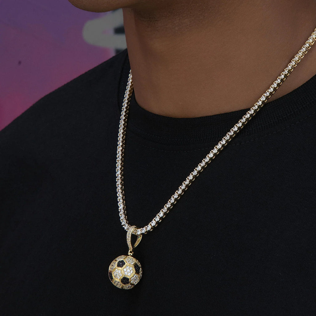 Iced Soccer Ball Pendant in Yellow Gold