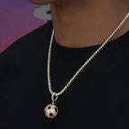 Iced Soccer Ball Pendant in Yellow Gold