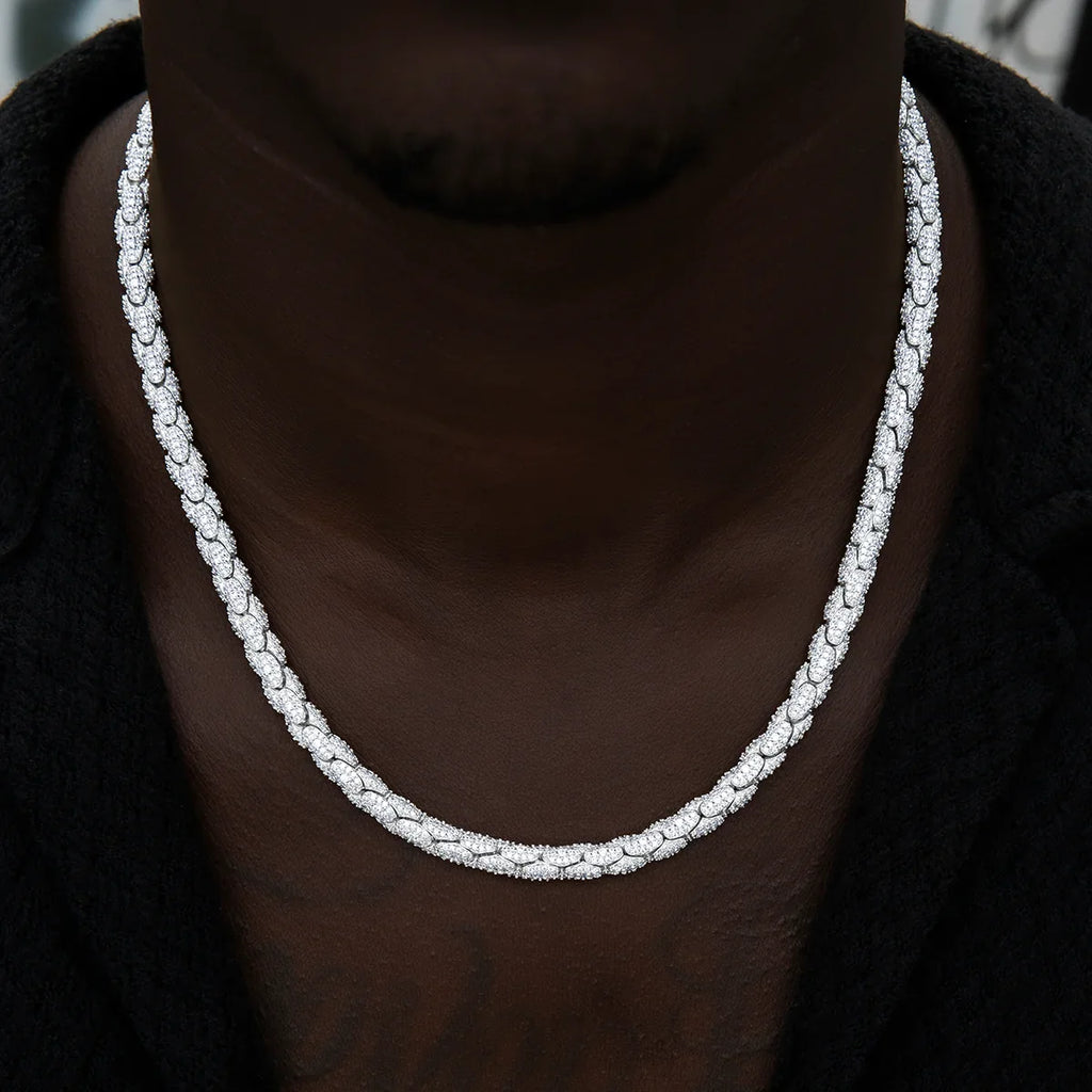 Diamond Pave Snake Link Chain in White Gold-6mm