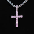 Pink Stone Diamond Cross Pendant in White Gold