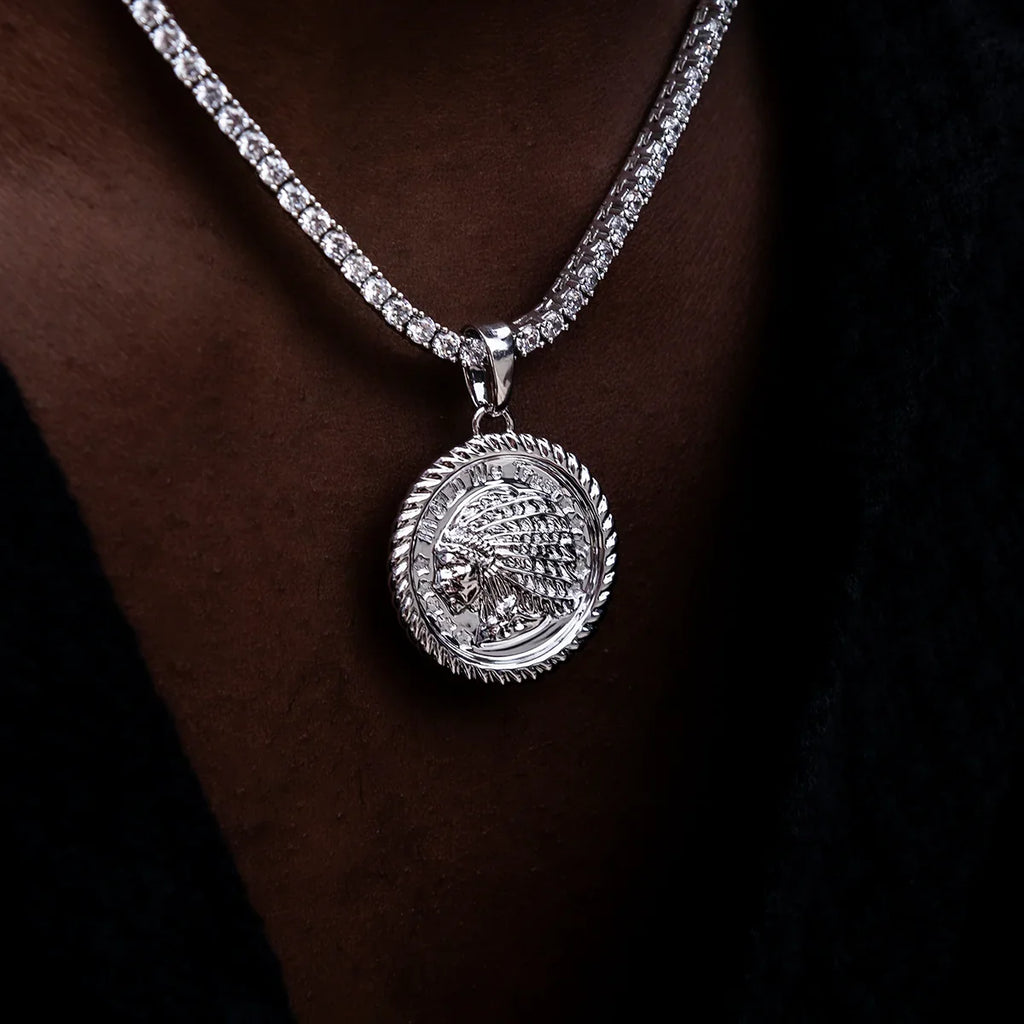 GLD Chief Coin Pendant in White Gold