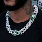 Boston Celtics Official NBA Diamond Prong Cuban Chain in White Gold- 25mm