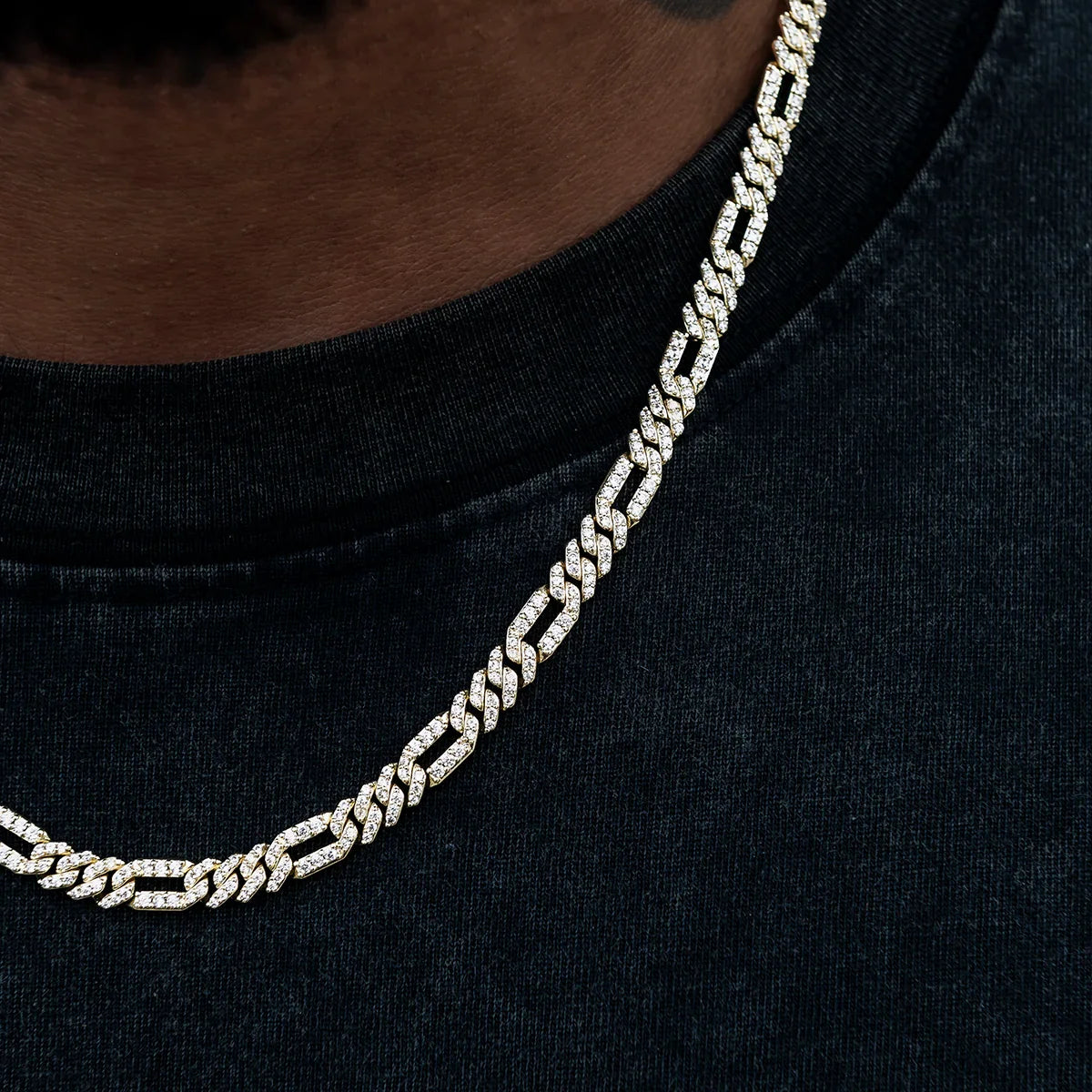 Diamond Figaro Chain in Yellow Gold- 6mm