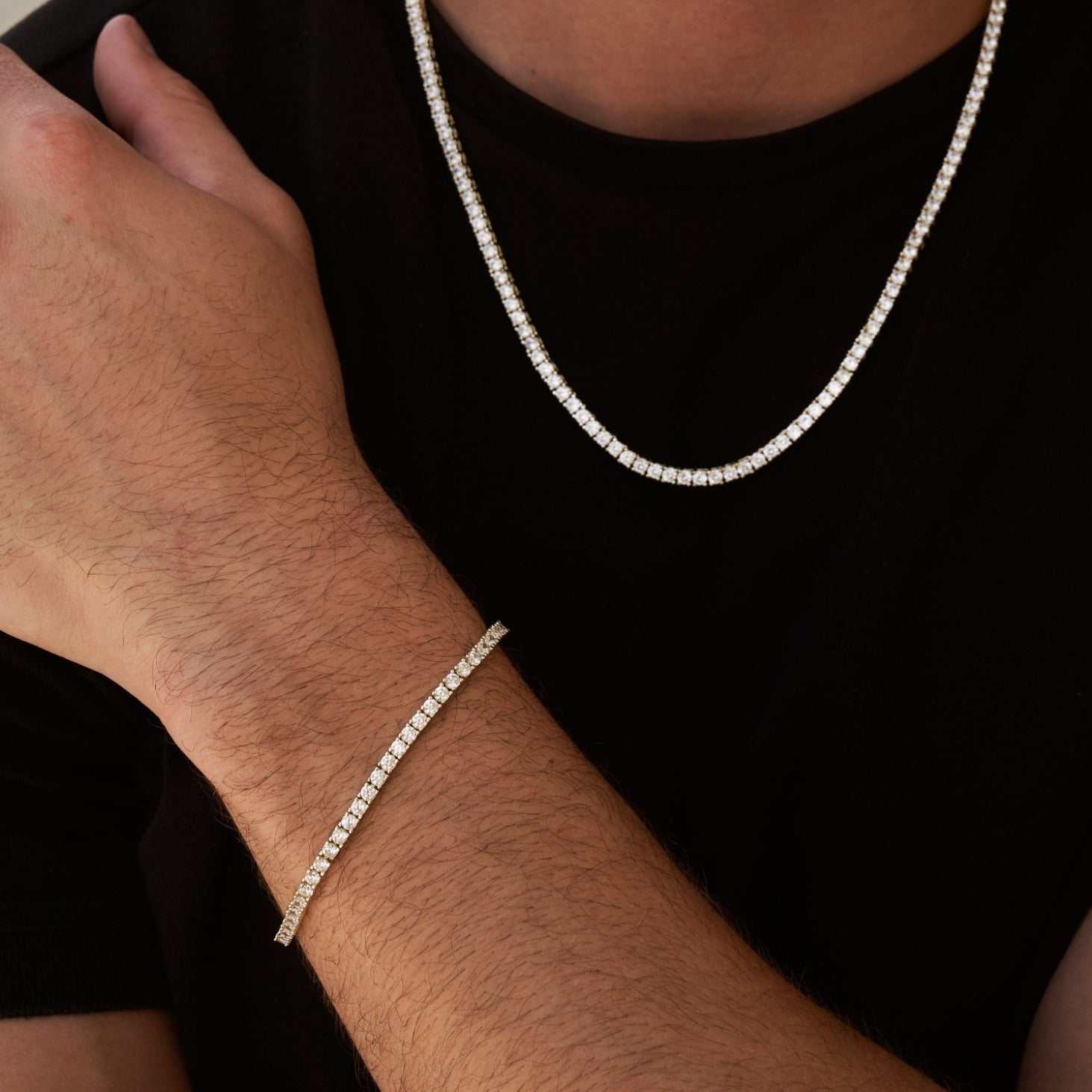 Diamond Tennis Chain + Bracelet Bundle in Yellow Gold- 3mm