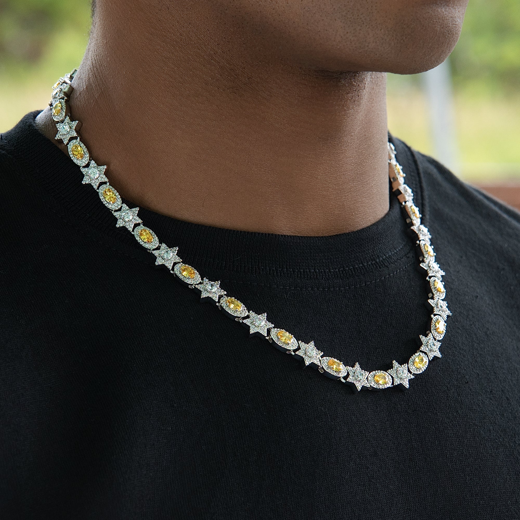 Iced Canary Star Oval Chain in White Gold - 12MM