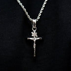 Crucifix Pendant + 2MM Rope Chain Bundle in White Gold