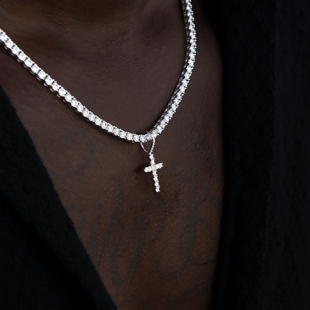 Moissanite Diamond Cross Micro Pendant in Sterling Silver
