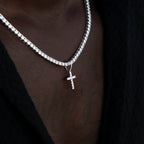 Moissanite Diamond Cross Micro Pendant in Sterling Silver